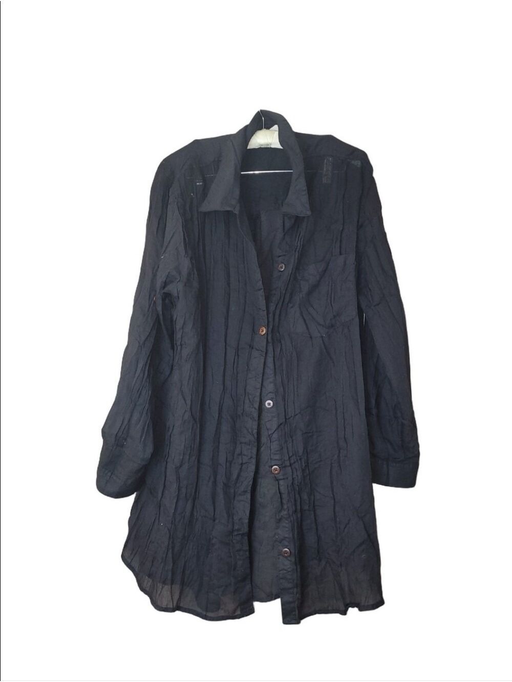 Mynah Black Crinkle Long Sleeved Shirt Dress Boho XL